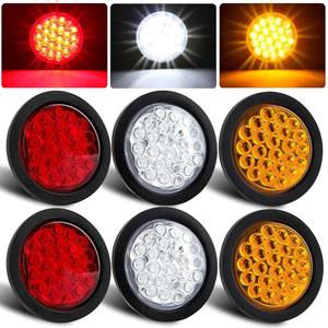 Partswcgg 6Pcs 4인치 원형 LED 트레일러 조명 키트 24개 LED, 스톱 턴 테일 브레이크 후진 백업 스트로브 플래허 / Surface Mount Grommet 플러그 IP67 조명(2Red+2White+2Amber)