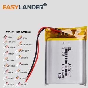 3.7V 803040 MP3 플레이어 알람 스피커 DVD GPS VR 자동차 DVR용 1000mAh 충전식 폴리머 리튬 이온/리튬 이