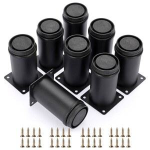 내 8PCS 4인치 스테인리스 스틸 가구 다리 조절 가능한 금속 캐비닛 책상 다리, 검은색 원형 라이저 커피 테이블 교체 헤비 듀티 소파 TV 스탠드 서랍