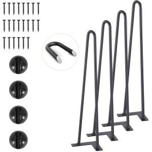 VEVOR 19인치 헤어핀 가구 다리, 스탠드용 메탈 홈 DIY 프로젝트, 커피 테이블, 책상, 500파운드 적재 용량, 고무 바닥 보호대, 헤비 듀티 견고한 모던 테이블 4PCS 블랙