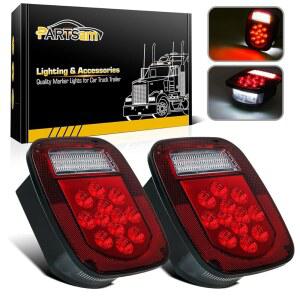Jeep CJ YJ JK 트럭 트레일러 보트 RV를 위한 Partsam 2x Red/White 39 LED 스톱 턴 테일 스터드 조명 교체, 유선 연결