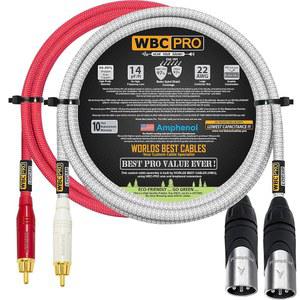 3피트 RCA와 XLR(남성) 케이블 쌍 - WBC-PRO-LOCAP 저커패시턴스(14PF/FT) 22 AWG 초침묵 오디오 애호가 및 고급 인터커넥트 암페놀 플러그 레드 & 실버 트위드 재킷