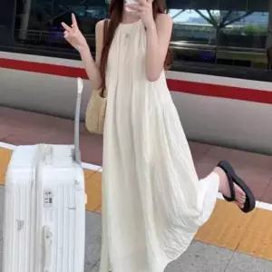 [라일리여성의류] Rly 여성 홀터넥 민소매 롱원피스 뷔스티에 나시 스커