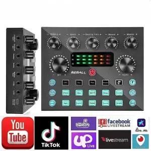 라이브 사운드 카드 V8S 오디오 USB 외부 블루투스 마이크 믹서 보이스 체인저 스트리밍