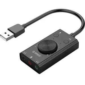 마이크 이어폰용 외장 USB 사운드 카드 2 in 1 3 포트 출력 볼륨 조절 가능 Windows Mac용
