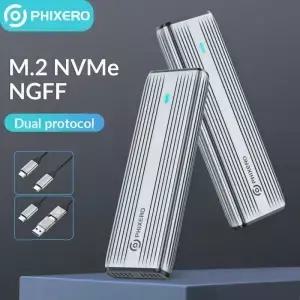 PHIXERO M.2 SATA SSD 인클로저 듀얼 포트콜 to USB 어댑터 10Gbps 3.1 Gen2 C 외장 케이스 박스 알루미늄
