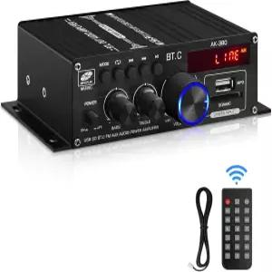 블루투스 5.0 오디오 파워 앰프 AK-380 400W 2.0 CH 하이파이 스테레오 수신기 USB SD AUX FM 안테나 포함