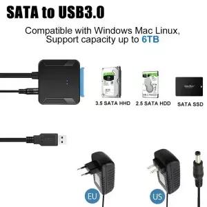 USB3.0 to SATA 3.5 HDD 케이블 III 하드 드라이브 어댑터 컨버터 2.5인치 SSD 용 12V/2A 전원