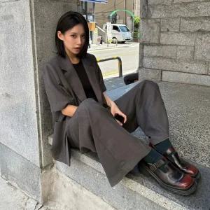랩 LAP 뒷트임 배색 반팔 자켓AS2WJ463 AS2WJ463-JJ 105024