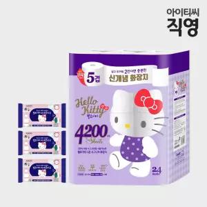 광폭114mm+5겹 헬로키티 프리미엄 시그니처 화장지(20m) 24롤+비데 휴대용 3팩