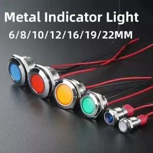 6/8/10/12/16/19/22MM LED 금속 표시 등 와이어 3V 5V6V12V 24V 220V 빨간색/노란색/파란색/녹색/흰색 방수