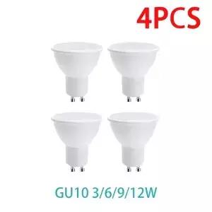 4PCS LED 스포트라이트 전구 GU10 AC220V 3W 6W 9W 12W 180 학위 빔 각도 높은 루멘 실내 에너지 절약 조명