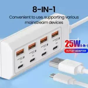 25W 8구 USB 고속 충전 전기 소켓 C타입 멀티탭 도킹 스테이션 가정용 사무실용 전원 어댑터