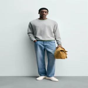 ZARA 베이직 워시드 크루넥 스웨트셔츠 - 그레이 3443/421/803