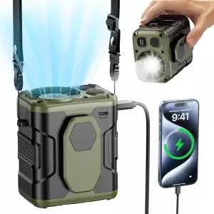 10000mAh 휴대용 허리 팬(전원 은행 포함) LED 조명 매달려 목 팬 야외 작업을 위한 5단 속도 강력한 공기