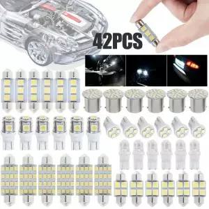 42Pcs LED 자동차 인테리어 조명 T10 6000K SMD 교체 번호판 전구 크세논 화이트 램프