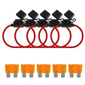 MUHIZE 12AWG 인라인 퓨즈 홀더 - 5A 표준 ATC/ATO가 장착된 프리미엄 방수 자동차 블레이드 홀더 해상 RV용 5팩 라인