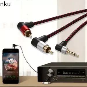 Nku 90도 3.5mm 남성 2 RCA 잭 오디오 케이블 MP3 용 내구성 실용 직각 AUX Y 분배기 코드