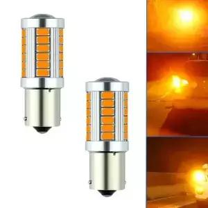 2pcs 앰버 옐로우 LED 자동차 방향 지시등 1156 BAU15S PY21W 33SMD 브레이크 역 전구 후면 경고 램프