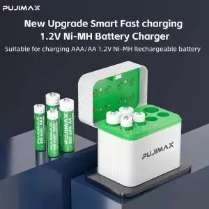 JIMAX LED 디스플레이 1.2V AA AAA 니켈수소/니켈카드뮴 배터리 충전기 8 슬롯 조합 스마트 플립탑 충전