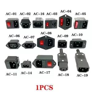 IEC320 C14 전기 AC 소켓 3 핀 빨간색 LED 250V 로커 스위치 10A 퓨즈 암 수 입구 플러그 커넥터 2 마운트