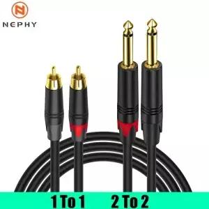 6.35mm RCA 케이블 듀얼 1/4 인치 TS 모노 잭 어댑터 스피커 기타 믹서 오디오 4N OFC 2 플러그 커넥터