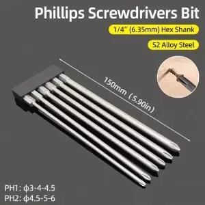 150mm 길이 자기 십자 드라이버 비트 PH1/PH2 머리 나사 S2 1/4 육각 섕크 수동 전원 수리 도구