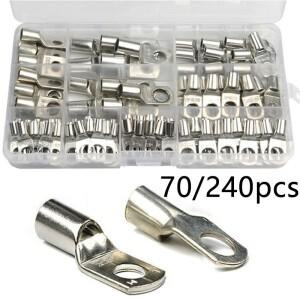 70/240PCS 링 터미널 케이블 신발 러그 35mm2 주석 도금 구리 와이어 아이 커넥터 베어 60 키트