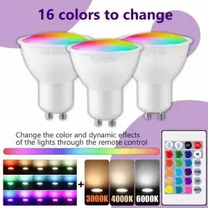 110PCS RGB GU10 LED 스포트라이트 전구 24 키 원격 제어 디 밍이 가능한 6W AC220V 110V 침실 거실 램프에