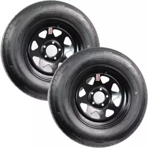 eCustomrim 2팩 방사형 트레일러 타이어 림 ST205/75R15 로드 D 5 러그 4.5 센터 블랙 스포크 휠 - 6년