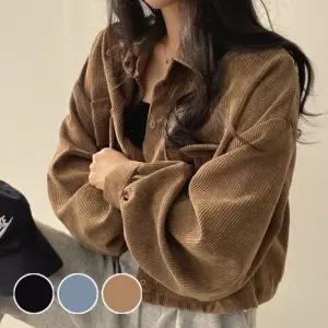 봄 가을 여성 코듀로이 크롭 스트링 숏 남방 자켓