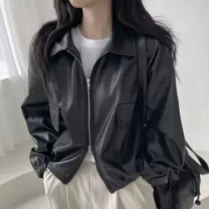 친절한탄씨 걸스 2WAY 데일리 지퍼후드레더라인 레더 재킷 여성레더자켓 가죽자켓 집업레더자켓