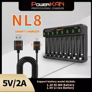 POWERKAN NL8 배터리 충전기 LED 독립형 8 1.2V NiMH/Cd 및 1.5V LiionAA AAA 충전식 USB 5V 2A TypeC
