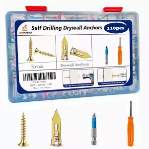 110pcs 자체 드릴링 드라이월 앵커 나사 키트 - 헤비 듀티 금속 확장 볼트 시트록 및 아연 도금 강철 TV