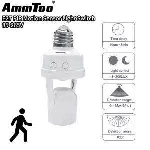 스마트 E27 PIR 모션 센서 전등 스위치 110V 220V 감지기 기본 램프 홀더 럭스 시간 지연 조정 제어 전구
