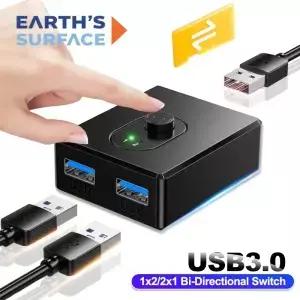 USB3.0 KVM 스위치 허브 1x2/2x1 양방향 스위처 3.0 공유 컨트롤러 분배기 PC 프린터 키보드 마우스