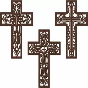 Bnesi 3Pcs 나무 십자가 벽 예술 - 거실 교회 결혼식 사무실 병원을 위한 갈색 조각 무늬 종교