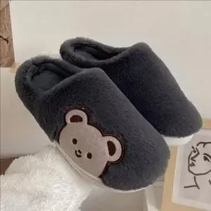 귀여운 곰돌이 털 슬리퍼 따뜻한 겨울 털 실내화 푹신한 사무실-WF...