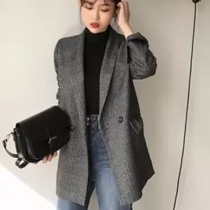 친절한탄씨 여성용 클래식 체크 무늬 롤업 하프 재킷 아우터웨어 하프코트 베이직자켓 체크자켓