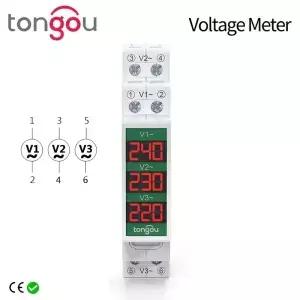 LED 디지털 디스플레이가 장착된 미니 모듈형 Din 레일 마운트 삼상 전압 측정기 TONGOU의 Ac 60V450V 게