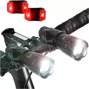 브라이트 즈 2팩 항공기 알루미늄 방수 300루멘 LED 자전거 조명 세트(헤드라이트 테일라이트) 배터리 포함