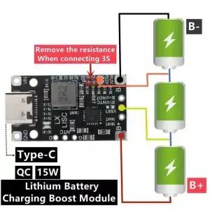 2S 3S TypeC USB BMS 15W 8.4V 12.6V 1.5A 배터리 충전 부스트 모듈 균형 지원 표시기로 고속