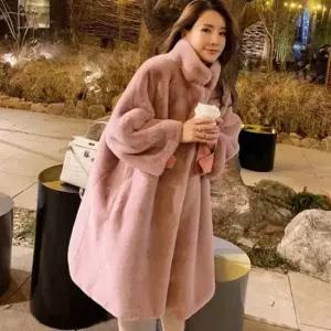 친절한탄씨 여성용 루즈핏 인조밍크 퍼 롱 하이넥 점퍼 겨울용 털코트 페이크퍼코트 밍크코트