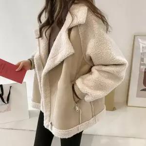 친절한탄씨 양털 배색 인조 무스탕 점퍼 겨울 아우터 집업 자켓 오버핏자켓 카라집업 무스탕 퍼자켓