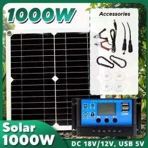 1000W 태양 패널 12V 10A100A 컨트롤러 광 플레이트 키트 전화 RV 자동차 캐러밴 홈 캠핑 야외 배터리