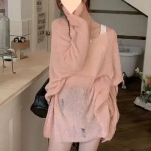 친절한탄씨 빈티지 헤짐 시스루 루즈핏 긴팔 니트 티셔츠 여름용 박스핏 루즈핏니트티 박스니트티