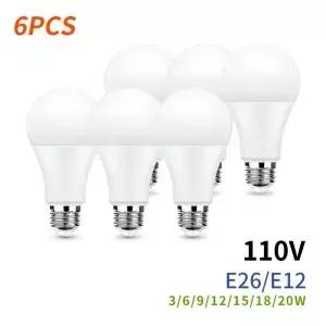 6pcs E26 E12 LED 전구 20W 18W 15W 12W 9W 6W 3W Lampada 조명 AC 110V Bombilla 차가운/따뜻한 흰색 램프