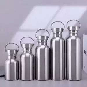 500/750/1000ml 스테인레스 스틸 물병 단일 벽 대용량 뚜껑이있는 큰 입 진공 플라스크 사이클링 Drinkwa