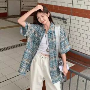 루즈핏가디건 체크 카라 데일리 여성 셔츠