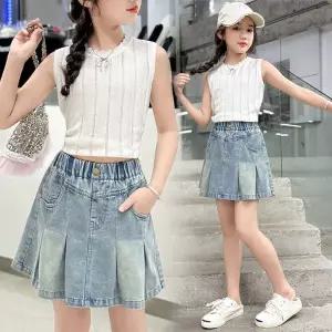 여아용 플리츠 데님 치마바지 청 스커트 7929